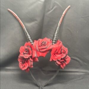 Gothic Red Rose Horned Headband